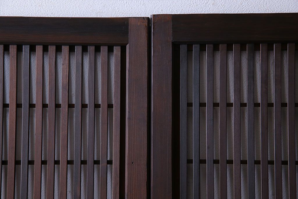 和製アンティーク　裏障子付き　縦桟が美しい和モダンな帯格子戸(引き戸、建具)4枚組