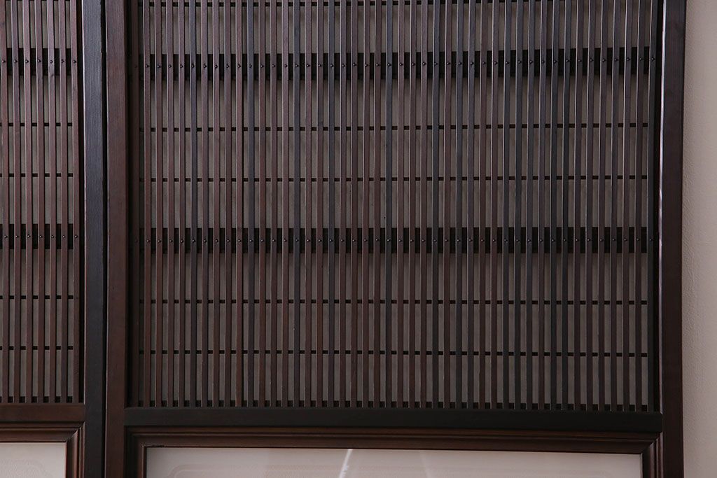 和製アンティーク　裏障子付き　縦桟が美しい和モダンな帯格子戸(引き戸、建具)4枚組