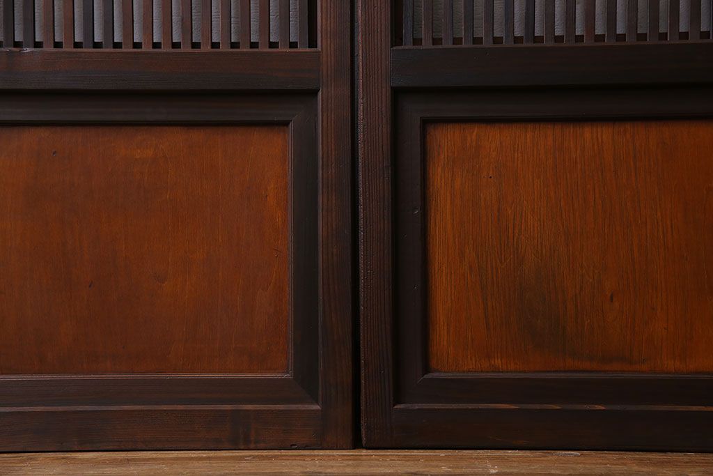 和製アンティーク　裏障子付き　縦桟が美しい和モダンな帯格子戸(引き戸、建具)4枚組