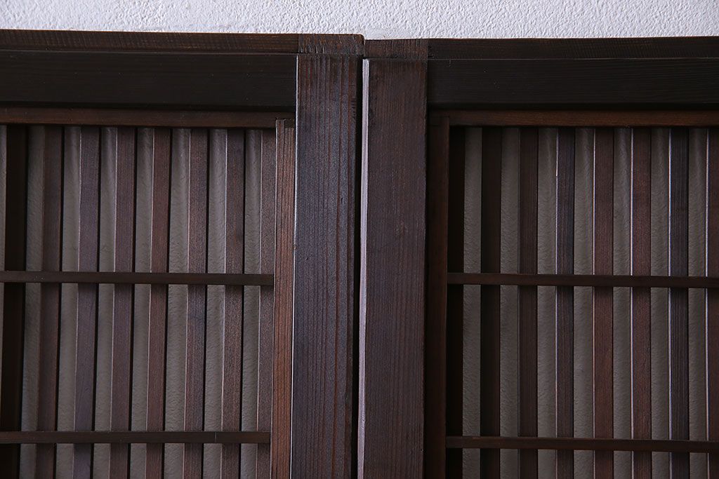 和製アンティーク　裏障子付き　縦桟が美しい和モダンな帯格子戸(引き戸、建具)4枚組