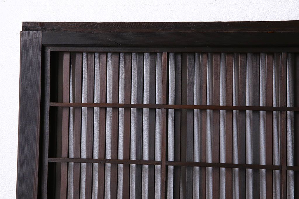 和製アンティーク　裏障子付き　縦桟が美しい和モダンな帯格子戸(引き戸、建具)4枚組