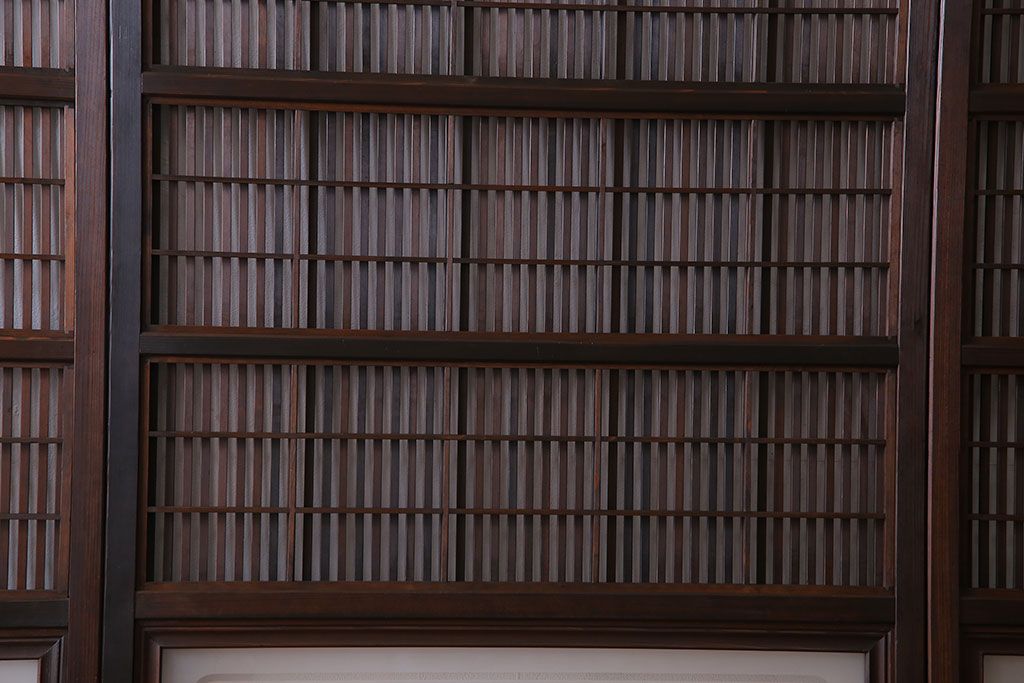 和製アンティーク　裏障子付き　縦桟が美しい和モダンな帯格子戸(引き戸、建具)4枚組