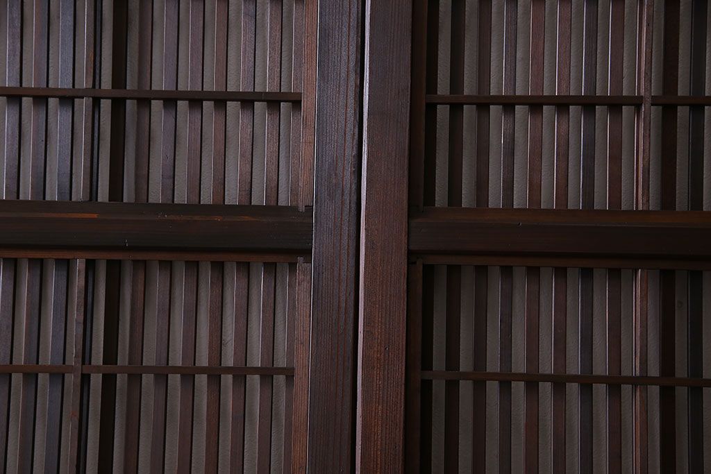 和製アンティーク　裏障子付き　縦桟が美しい和モダンな帯格子戸(引き戸、建具)4枚組