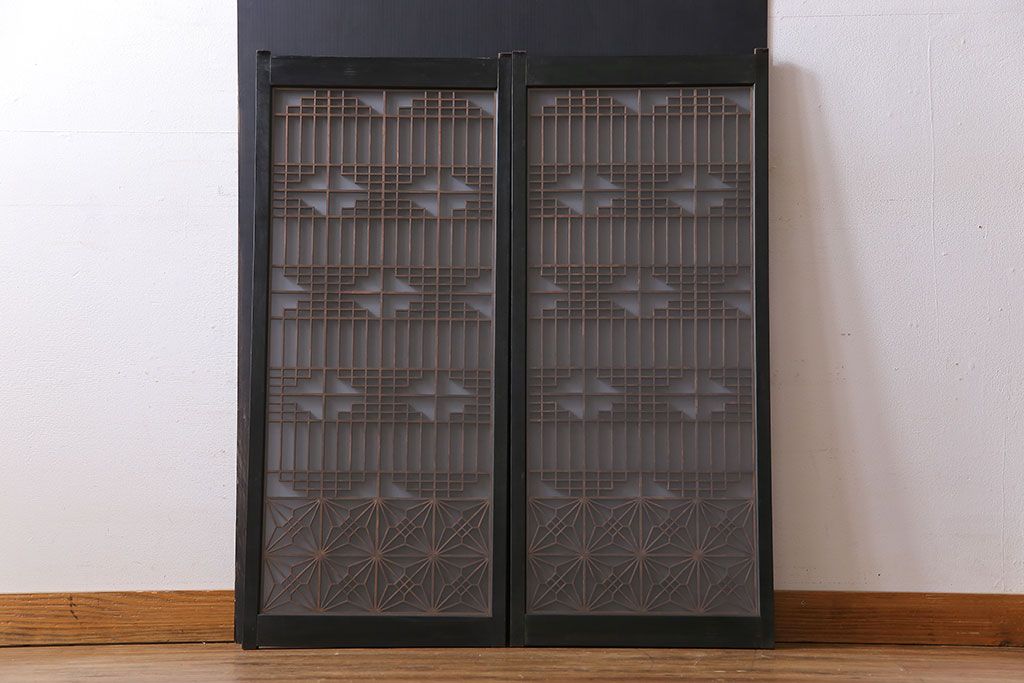 アンティーク雑貨　和製アンティーク　美しい組子が和の趣きを深める書院引き戸(窓、明り取り、明かり取り)2枚セット