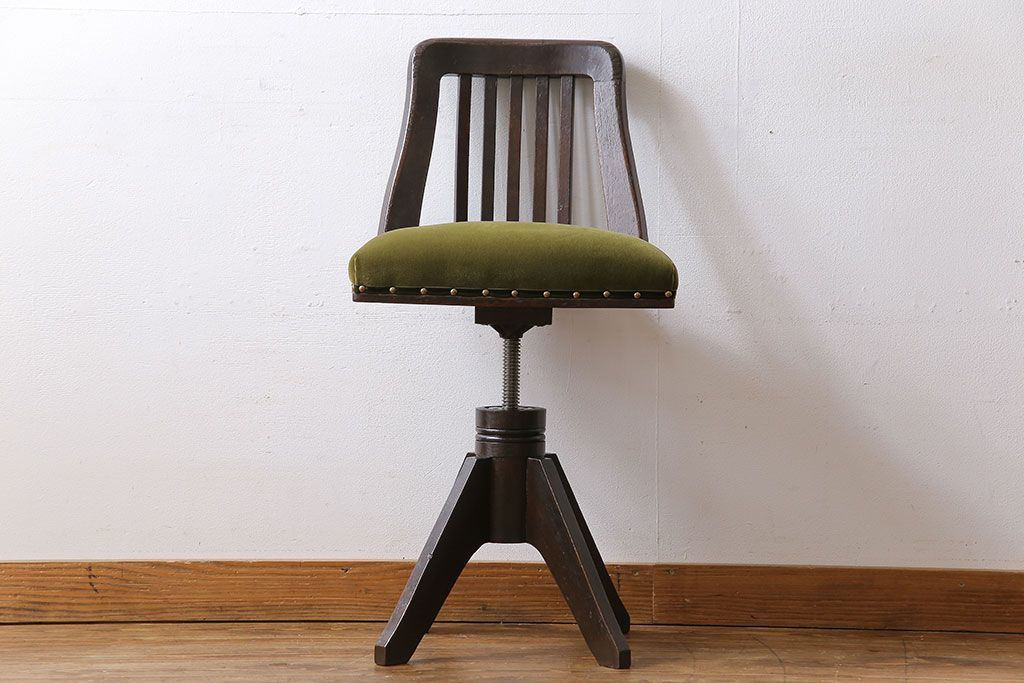 アンティーク家具 大正ロマン 古いナラ材のアンティーク回転椅子(イス、ワークチェア) | ラフジュ工房