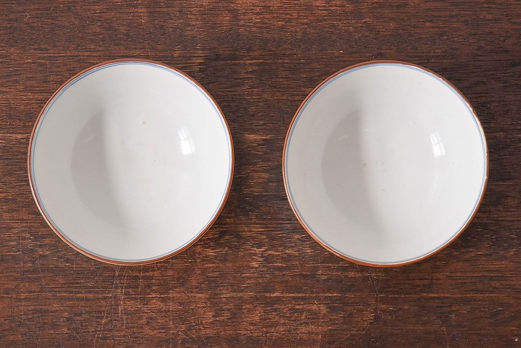 アンティーク雑貨　和製アンティーク　色絵　蓋付き茶碗2客セット(1)