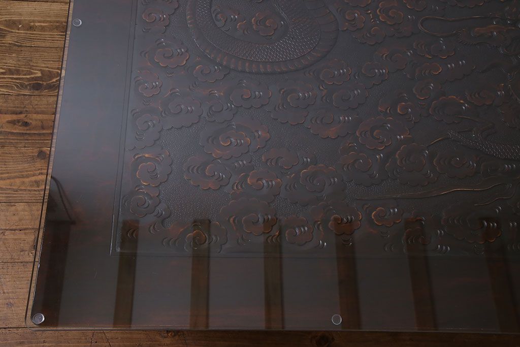 中古美品　軽井沢彫り　特注品!龍の図・ローテーブル(座卓、センターテーブル)