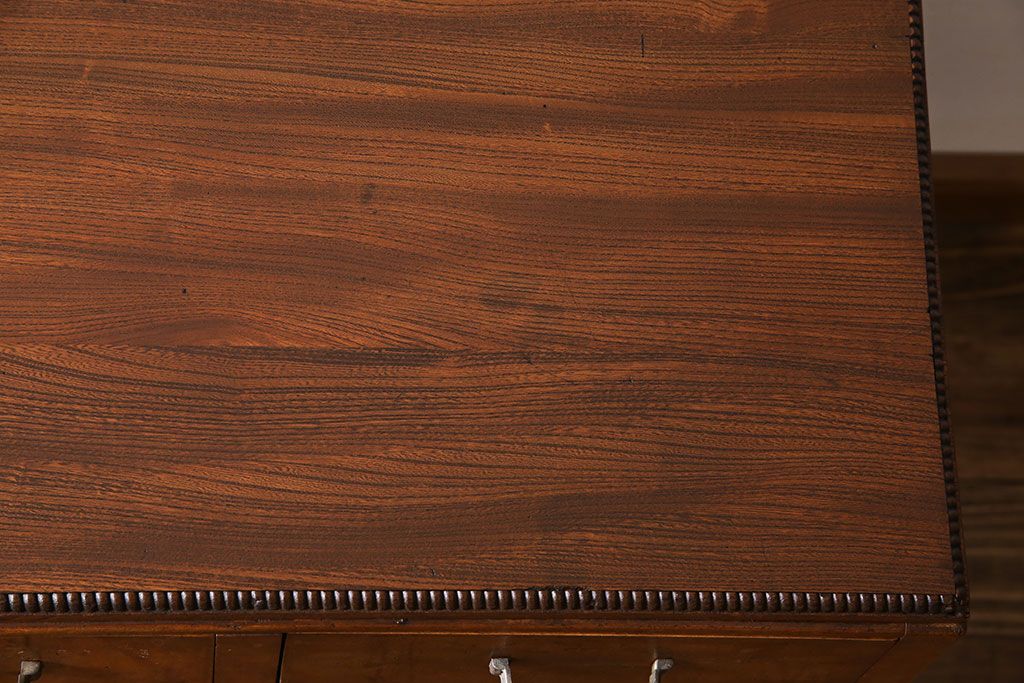 レトロ家具　昭和レトロ　天板ケヤキ材　明るい色味の薄型デスク(片袖机、在宅ワーク、在宅用ワークデスク、作業台)