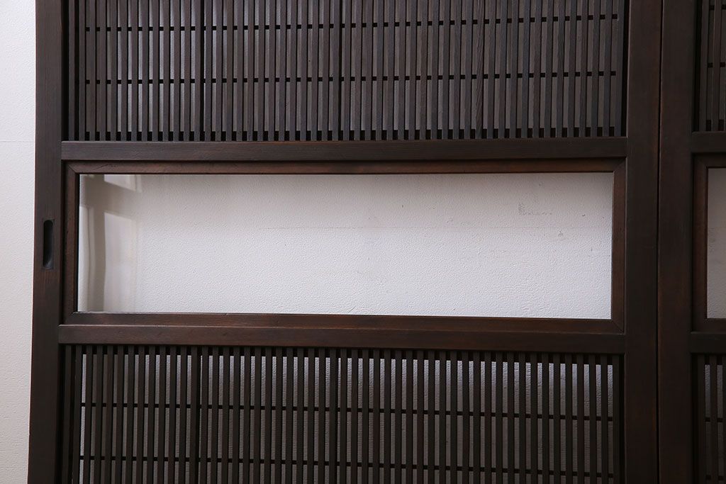和製アンティーク　細かな桟が美しい裏障子付き格子戸(引き戸、建具)4枚セット