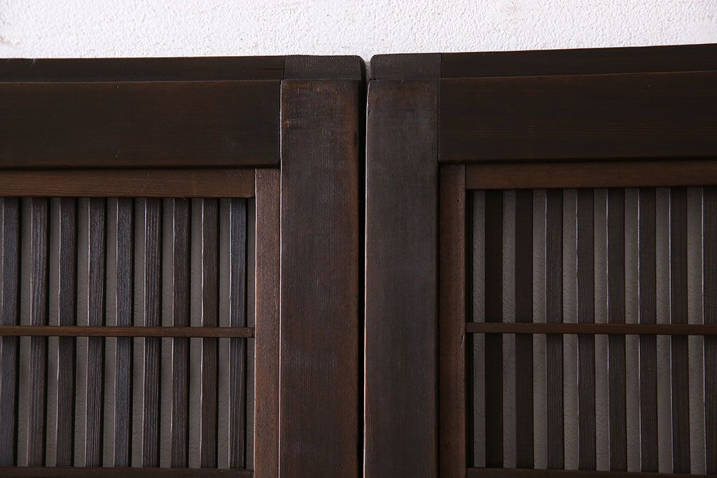 和製アンティーク　細かな桟が美しい裏障子付き格子戸(引き戸、建具)4枚セット