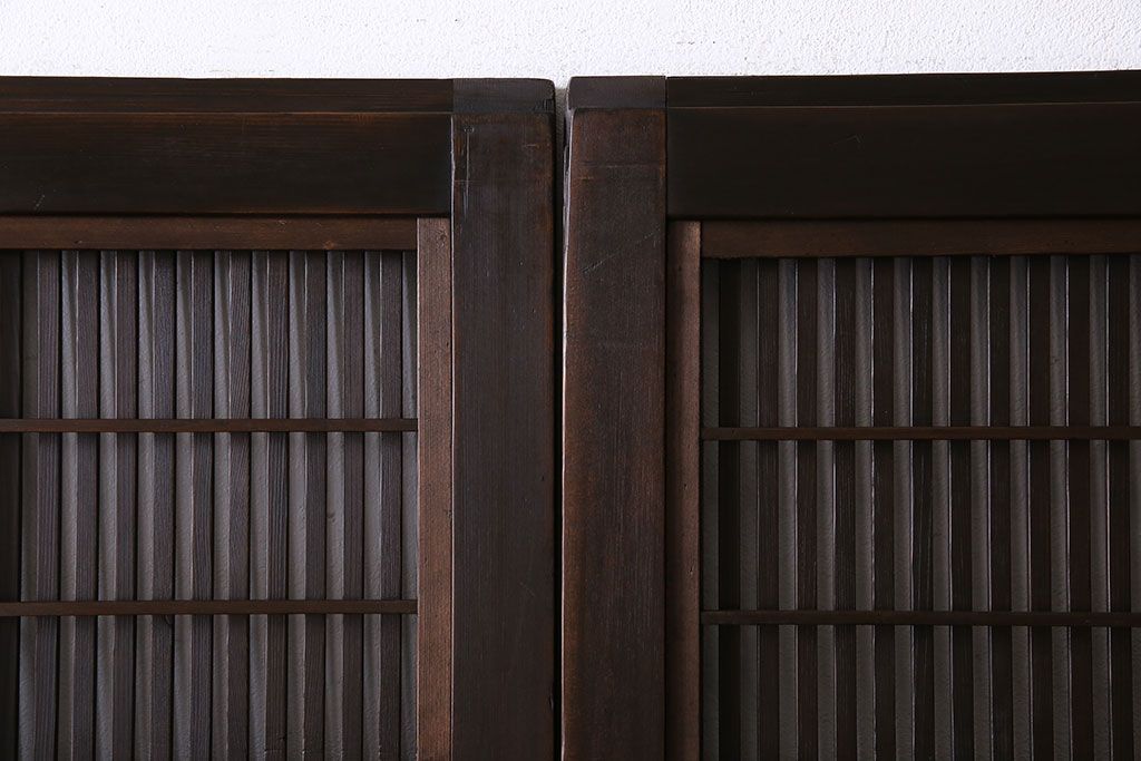 和製アンティーク　細かな桟が美しい裏障子付き格子戸(引き戸、建具)4枚セット