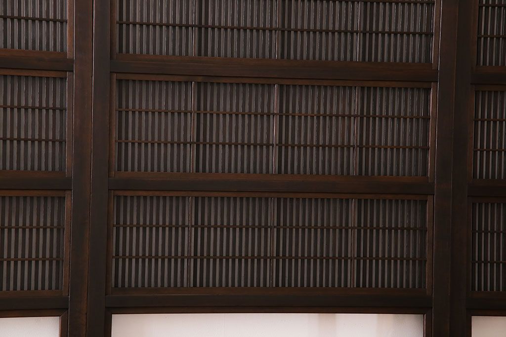 和製アンティーク　細かな桟が美しい裏障子付き格子戸(引き戸、建具)4枚セット