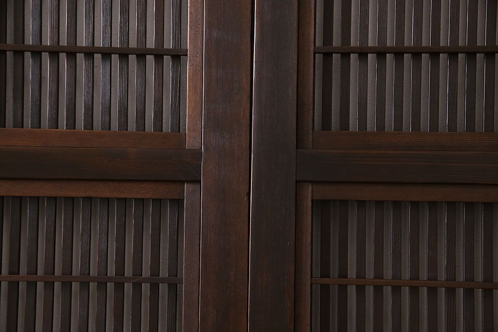 和製アンティーク　細かな桟が美しい裏障子付き格子戸(引き戸、建具)4枚セット