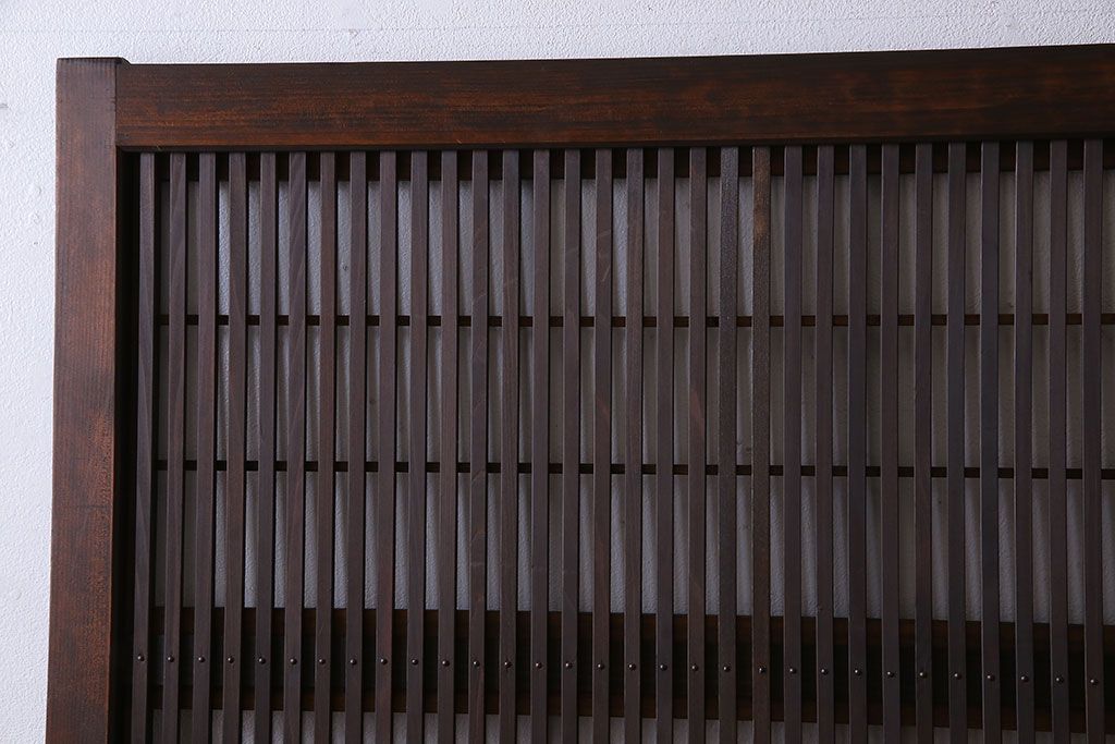 昭和期　腰板ケヤキ材　裏障子付き　上品な雰囲気漂うガラス帯格子戸(引き戸、建具)2枚セット(2)