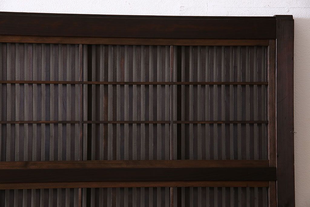 昭和期　腰板ケヤキ材　裏障子付き　上品な雰囲気漂うガラス帯格子戸(引き戸、建具)2枚セット(2)