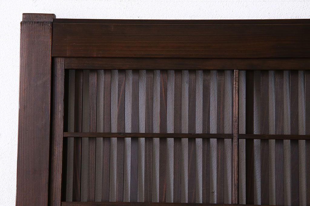 昭和期　腰板ケヤキ材　裏障子付き　上品な雰囲気漂うガラス帯格子戸(引き戸、建具)2枚セット(2)