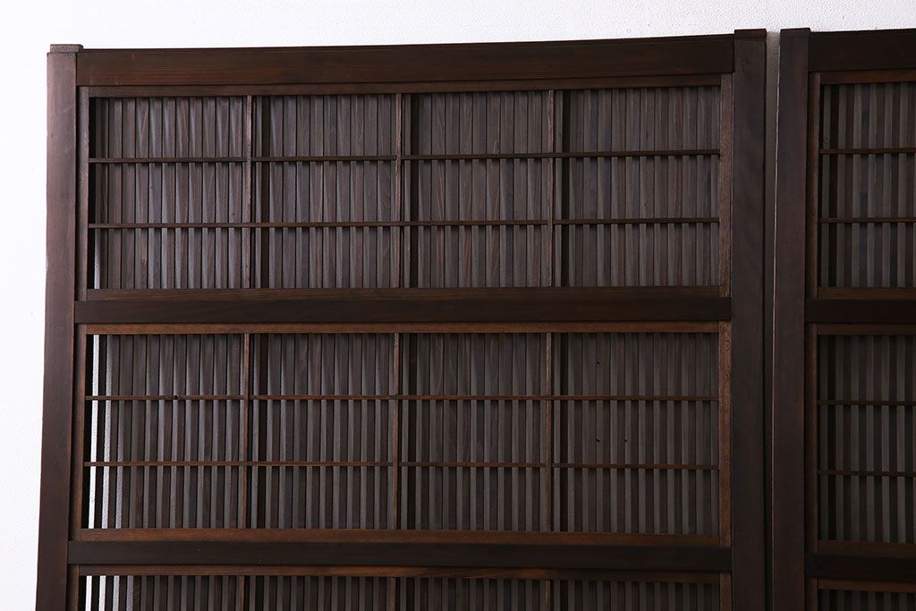 昭和期　腰板ケヤキ材　裏障子付き　上品な雰囲気漂うガラス帯格子戸(引き戸、建具)2枚セット(2)