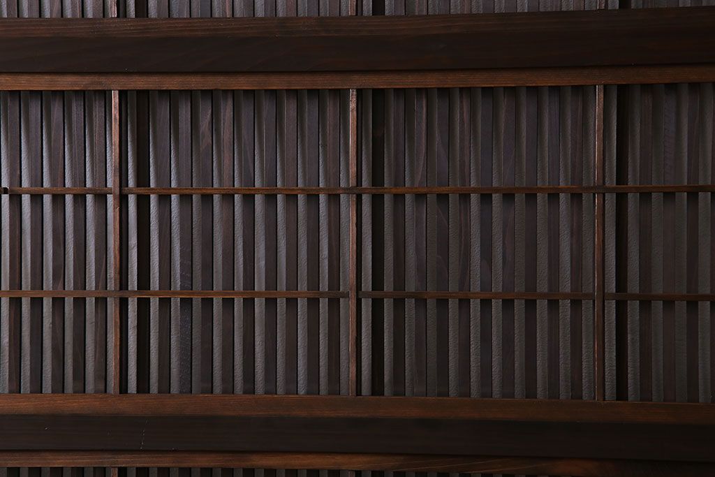 昭和期　腰板ケヤキ材　裏障子付き　上品な雰囲気漂うガラス帯格子戸(引き戸、建具)2枚セット(2)