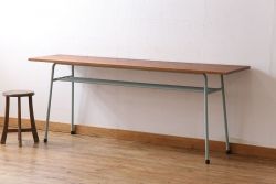 ペイント家具　天板オーク材　ナチュラルな雰囲気漂う鉄脚テーブル(サイドテーブル)