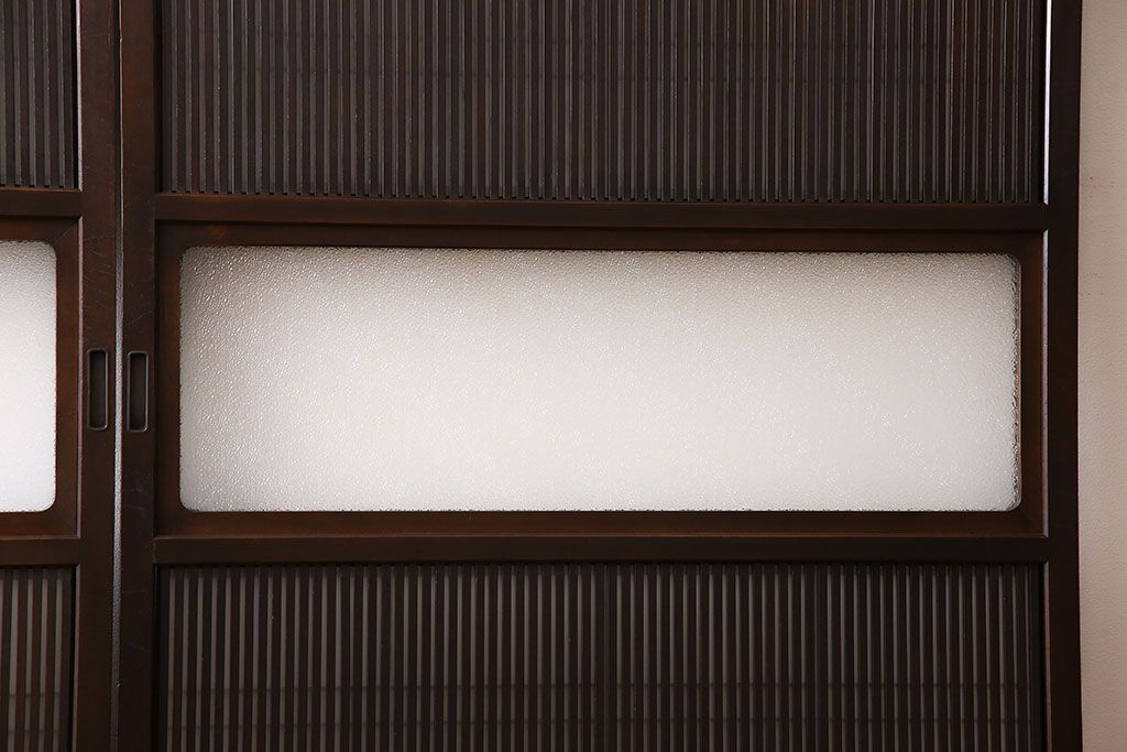 和製アンティーク　細かな格子が美しい万本格子戸(引き戸、建具、ガラス帯戸、障子戸)2枚セット(R-026944)