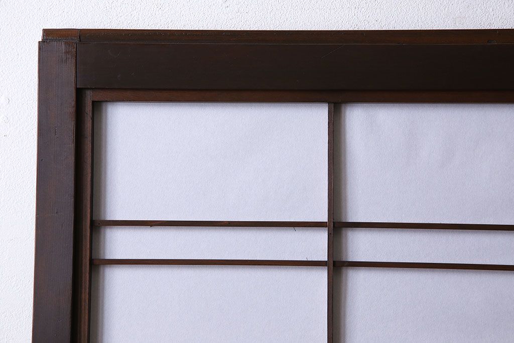 和製アンティーク　細かな格子が美しい万本格子戸(引き戸、建具、ガラス帯戸、障子戸)2枚セット(R-026944)