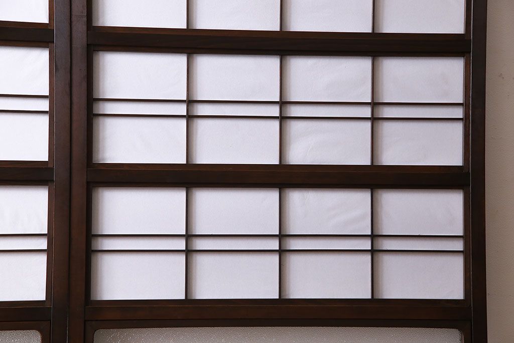 和製アンティーク　細かな格子が美しい万本格子戸(引き戸、建具、ガラス帯戸、障子戸)2枚セット(R-026944)