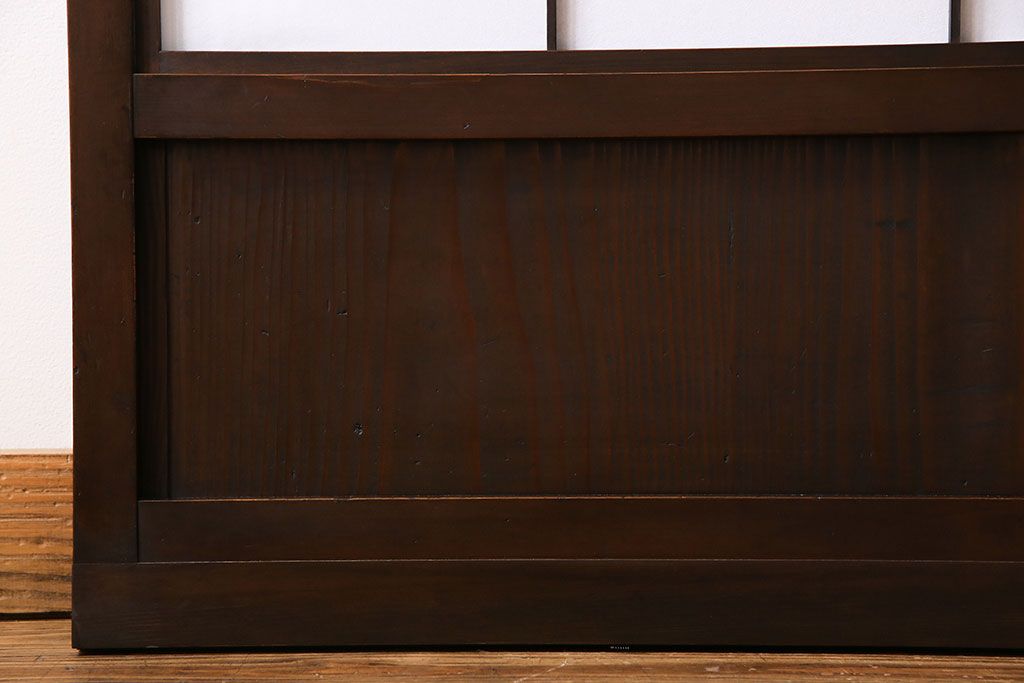 和製アンティーク　細かな格子が美しい万本格子戸(引き戸、建具、ガラス帯戸、障子戸)2枚セット(R-026944)