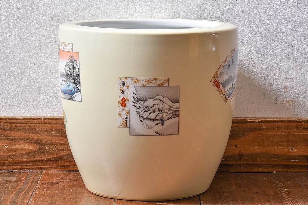アンティーク雑貨　オールドノリタケ(日陶)　「東海道五十三次」　アンティーク火鉢(鉢カバー、傘立て)