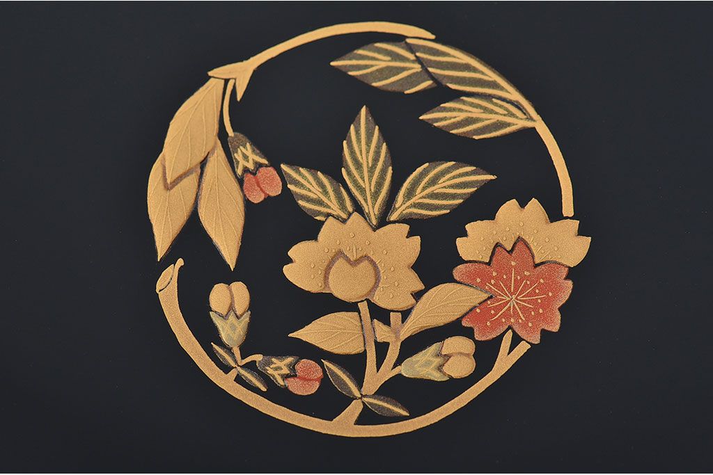 アンティーク雑貨　輪島塗　春帆造　花丸蒔絵　菓子皿(漆器)5枚セット