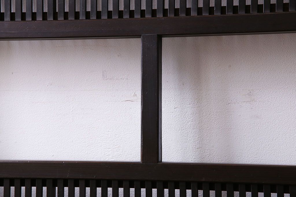 和製アンティーク　裏障子付き　上品な存在感を放つガラス帯格子戸(引き戸、建具)2枚セット