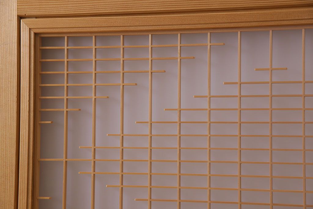 昭和期　美品　杉材の木目が存在感を放つ上質な組子帯戸(ガラス帯戸、引き戸、建具)4枚セット