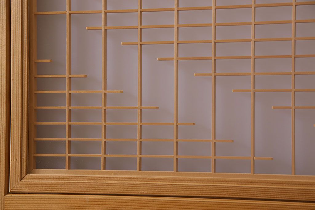 昭和期　美品　杉材の木目が存在感を放つ上質な組子帯戸(ガラス帯戸、引き戸、建具)4枚セット
