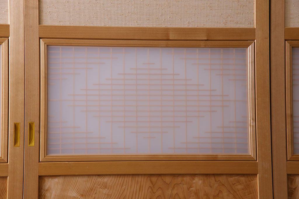 昭和期　美品　杉材の木目が存在感を放つ上質な組子帯戸(ガラス帯戸、引き戸、建具)4枚セット