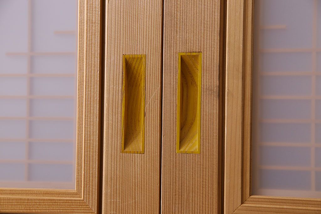 昭和期　美品　杉材の木目が存在感を放つ上質な組子帯戸(ガラス帯戸、引き戸、建具)4枚セット