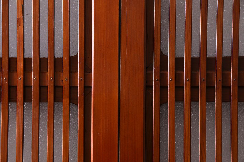 和製アンティーク　裏ガラス入り　艶やかな質感が魅力的なガラス格子戸(引き戸、建具)4枚セット