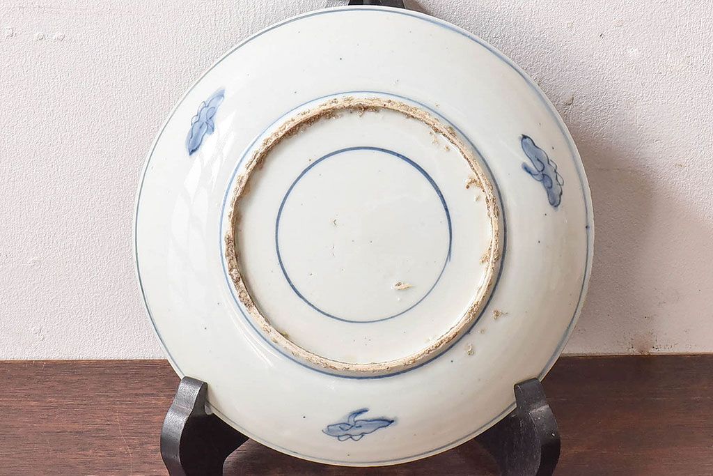 アンティーク雑貨　中国　古染付　おおらかな絵付けが魅力的な七寸皿(清朝、民窯)