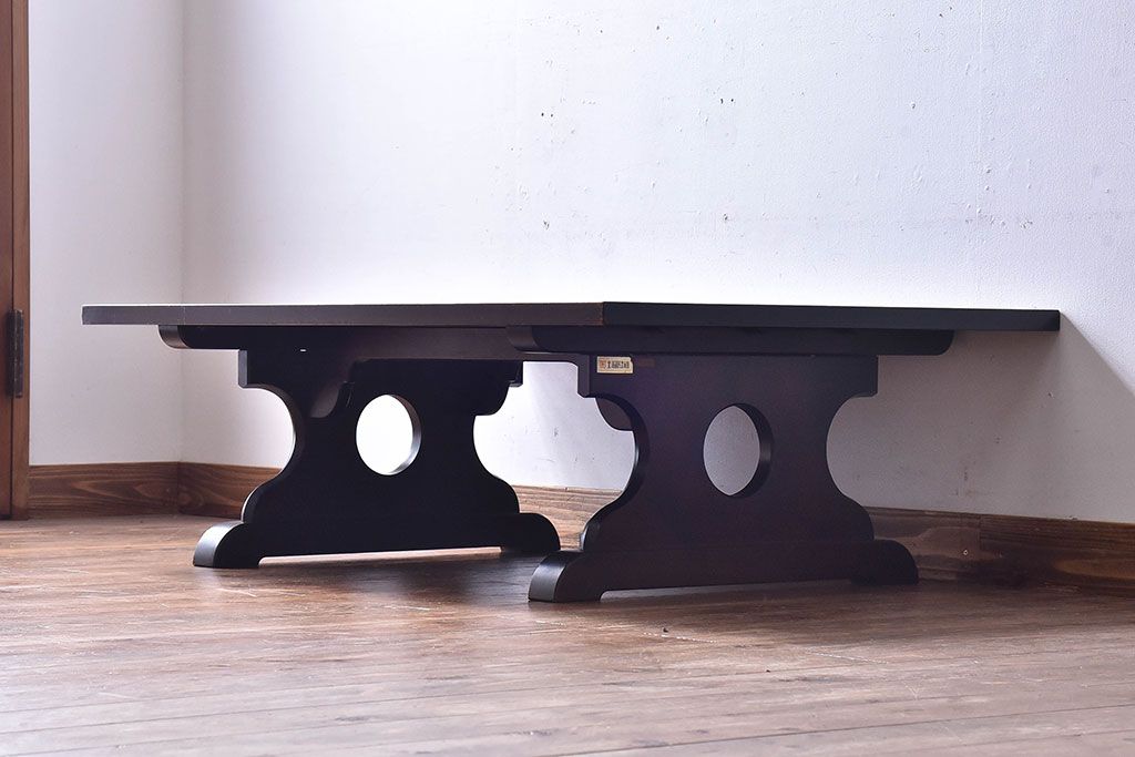中古 北海道民芸家具 シックなデザインの折りたたみローテーブル(座卓