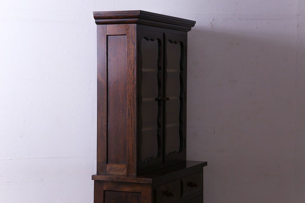 ビンテージ　中古　松本民芸家具　#58型　扉のデザインがおしゃれな食器棚(カップボード)