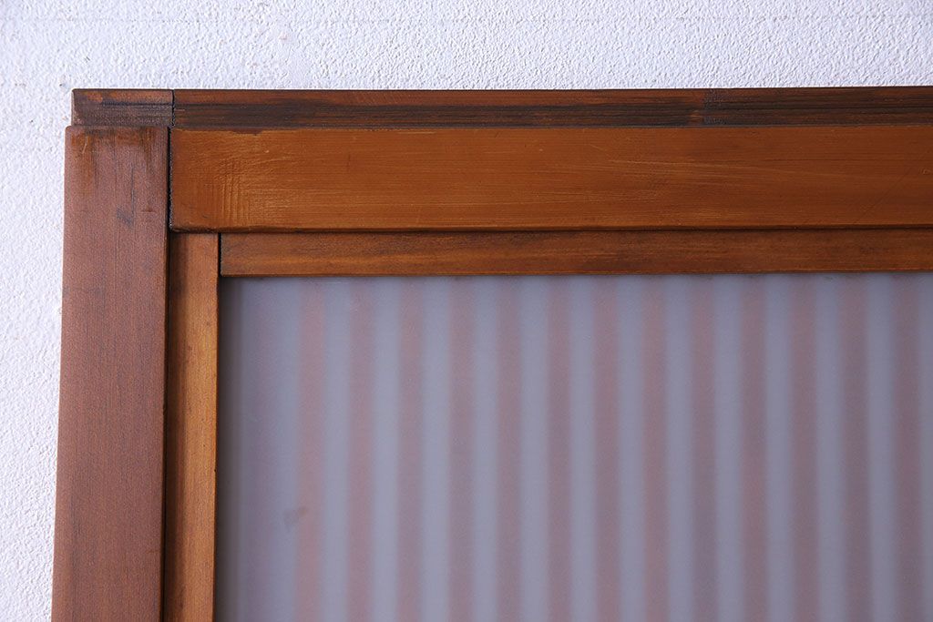 和製アンティーク　明るい木肌が印象的な裏ガラス入り格子戸(引き戸、建具)2枚セット