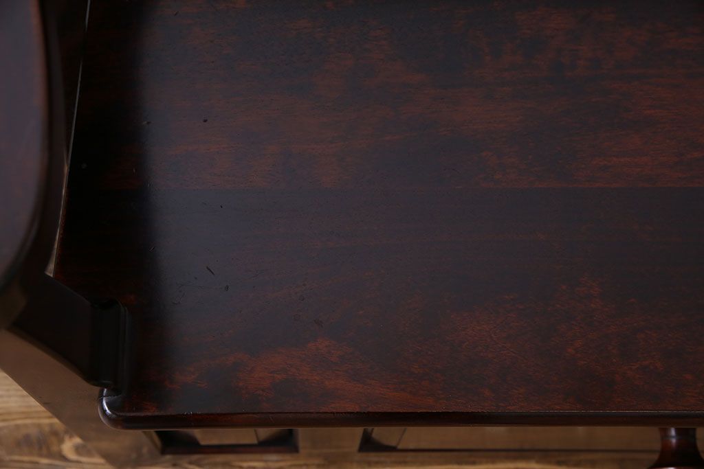 中古　九州民芸家具　シックな雰囲気漂う羽根付きベンチ(長椅子、引き出し)(定価約38万円)