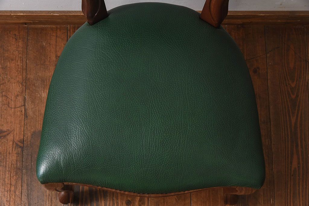 中古　フランス製　本革　上品な雰囲気漂うビーチ材のチェア(椅子)(3)