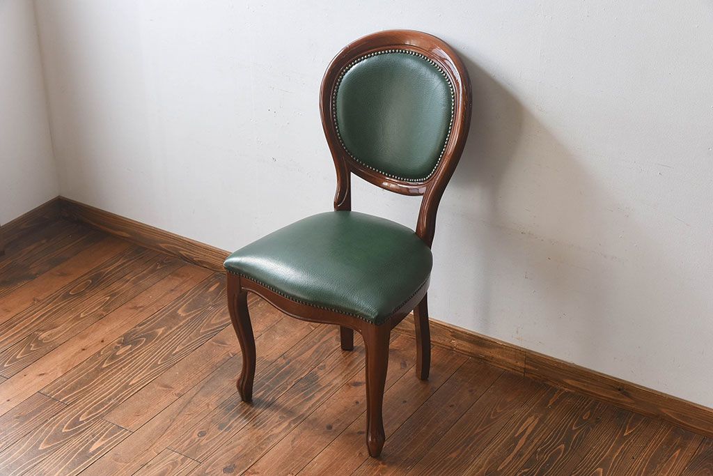 中古　フランス製　本革　上品な雰囲気漂うビーチ材のチェア(椅子)
