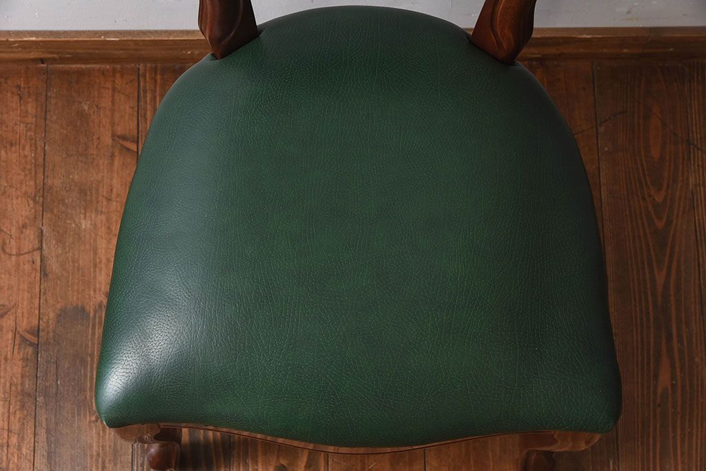 中古　フランス製　本革　上品な雰囲気漂うビーチ材のチェア(椅子)