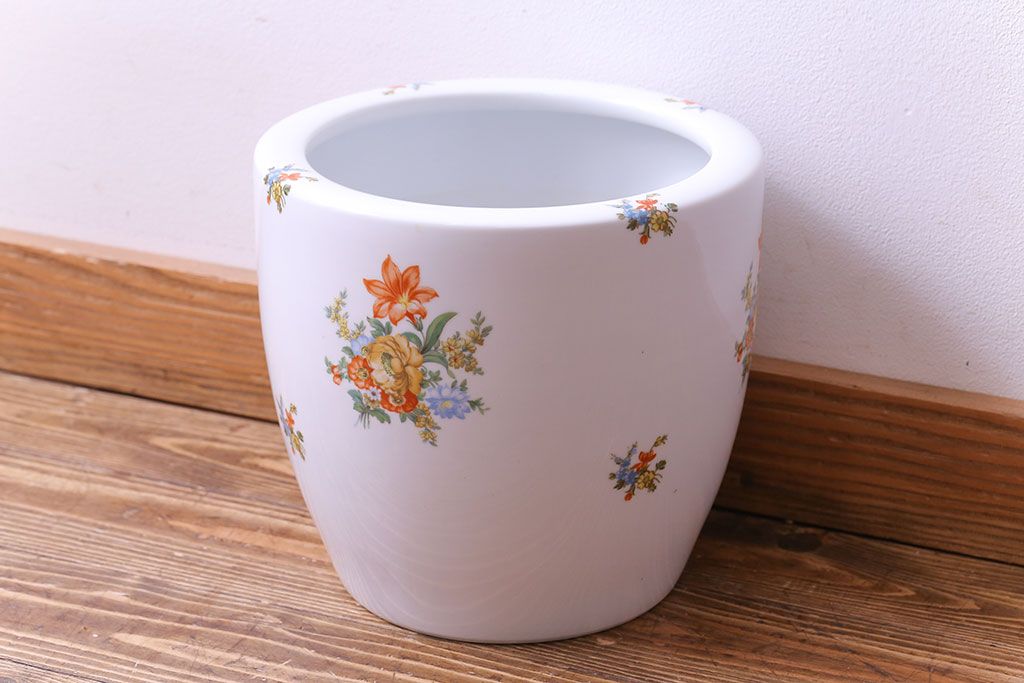 アンティーク雑貨　【F様ご成約済み・ご決済用】オールドノリタケ(日陶)　色絵　草花　上品な雰囲気漂う壱型火鉢(手あぶり、鉢カバー)