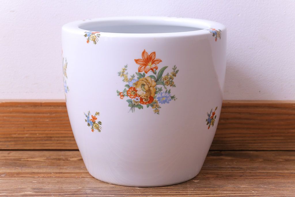 アンティーク雑貨　【F様ご成約済み・ご決済用】オールドノリタケ(日陶)　色絵　草花　上品な雰囲気漂う壱型火鉢(手あぶり、鉢カバー)