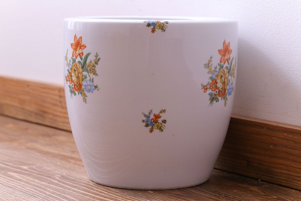 アンティーク雑貨　【F様ご成約済み・ご決済用】オールドノリタケ(日陶)　色絵　草花　上品な雰囲気漂う壱型火鉢(手あぶり、鉢カバー)