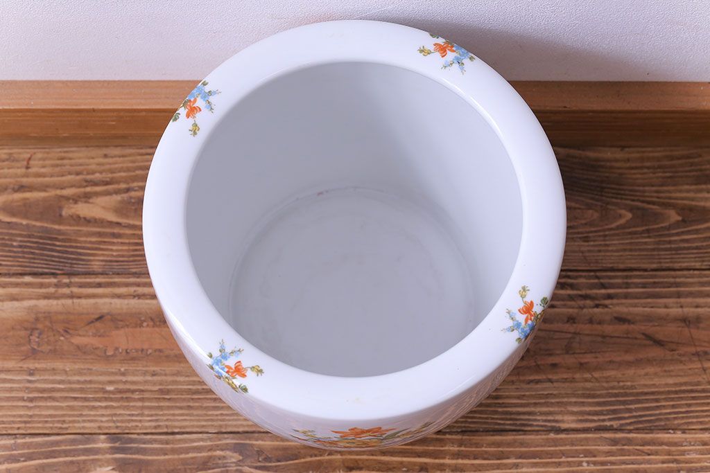アンティーク雑貨　【F様ご成約済み・ご決済用】オールドノリタケ(日陶)　色絵　草花　上品な雰囲気漂う壱型火鉢(手あぶり、鉢カバー)