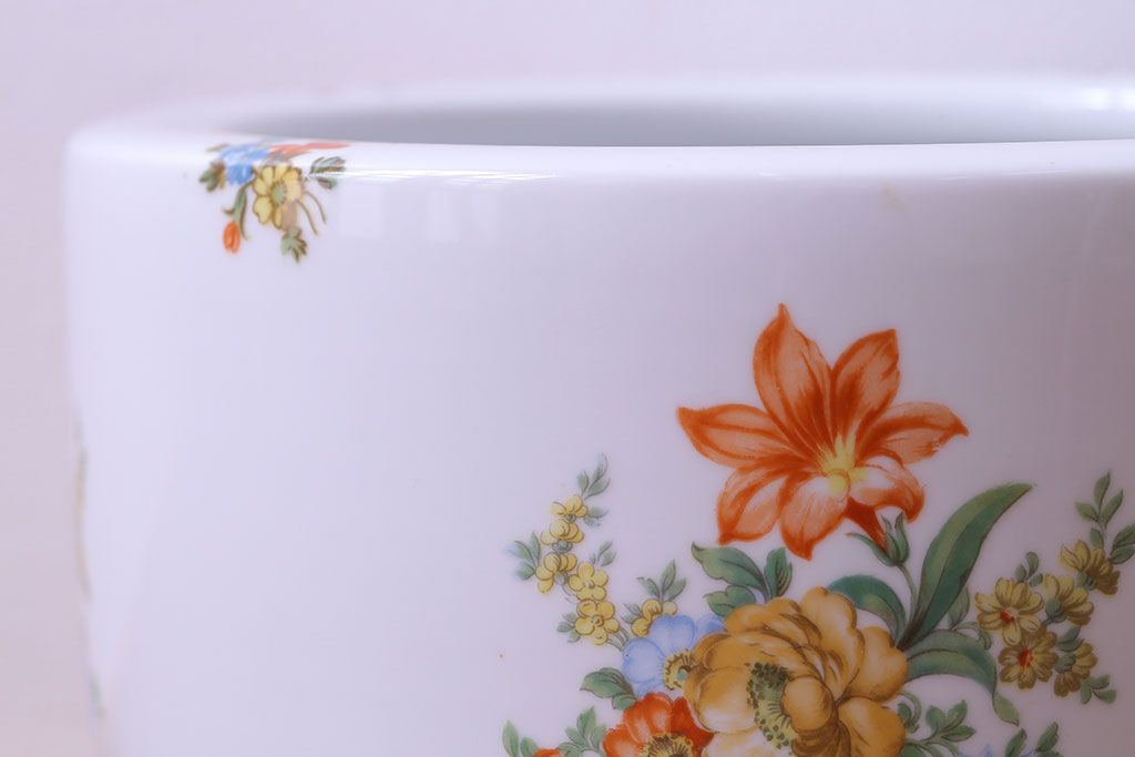 アンティーク雑貨　【F様ご成約済み・ご決済用】オールドノリタケ(日陶)　色絵　草花　上品な雰囲気漂う壱型火鉢(手あぶり、鉢カバー)