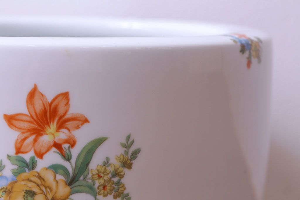 アンティーク雑貨　【F様ご成約済み・ご決済用】オールドノリタケ(日陶)　色絵　草花　上品な雰囲気漂う壱型火鉢(手あぶり、鉢カバー)
