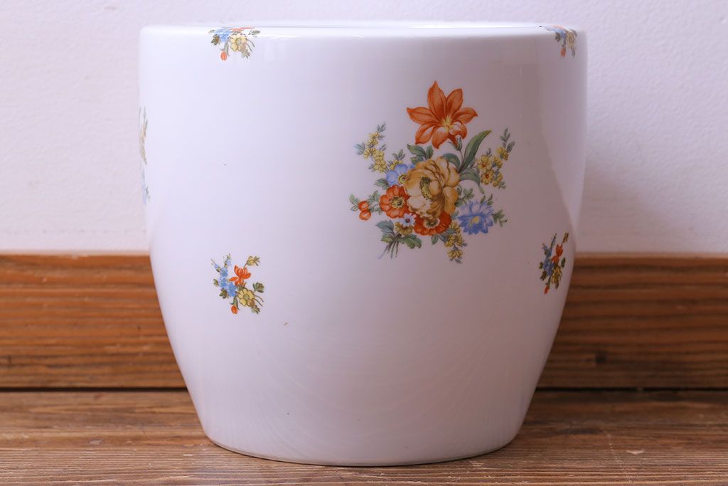 アンティーク雑貨　【F様ご成約済み・ご決済用】オールドノリタケ(日陶)　色絵　草花　上品な雰囲気漂う壱型火鉢(手あぶり、鉢カバー)